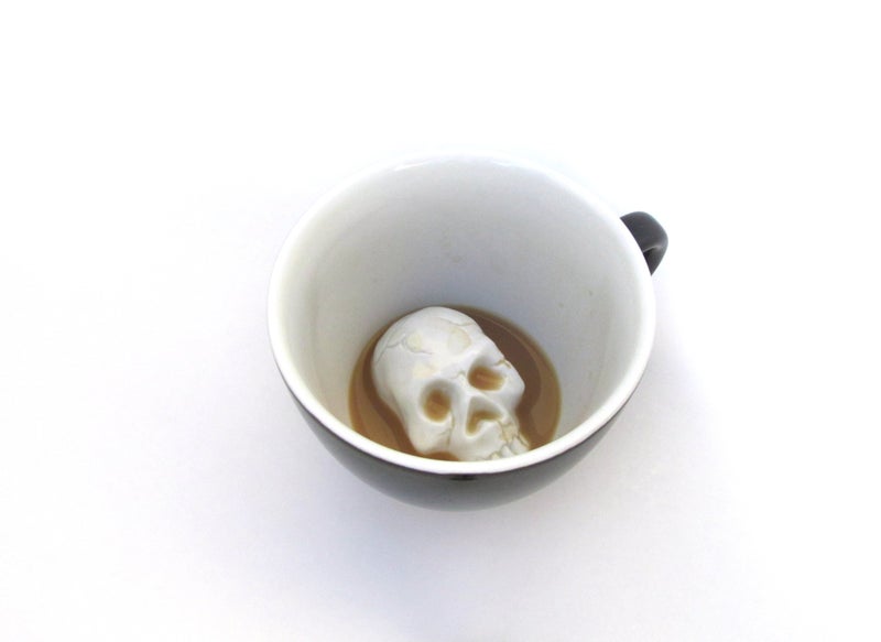 Creature Cups SKULL Ceramic Cup (11 Ounce, Black Exterior) - Hidden 3D Creature Inside Mug Emerges As You Drink - Spooky Halloween Creepy Coffee & Tea Cup - Image 2